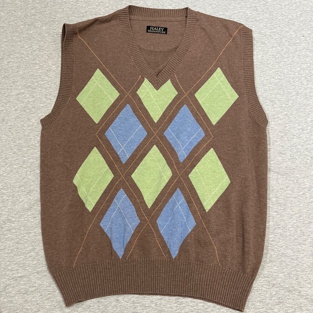Haley Signature Mens Sweater Vest‎ Large Brown Grandpa Argyle Golf Preppy